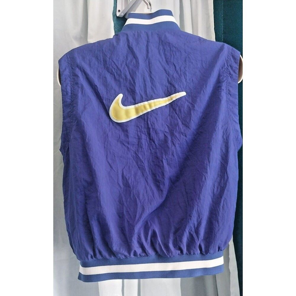 Vintage Nike Nylon Varsity Vest White Red Tag Large Big Swoosh Blue